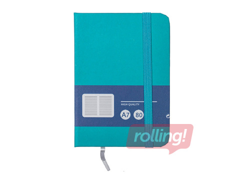 Piezīmju grāmata cietos vākos Multicolor, ar gumiju, zila, A7, 80 lapas