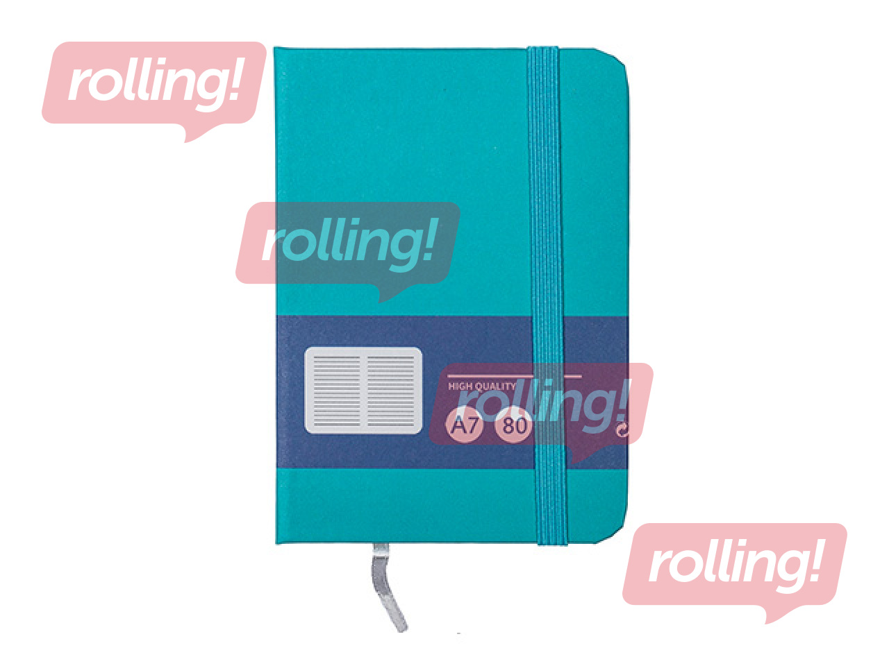 Piezīmju grāmata cietos vākos Multicolor, ar gumiju, zila, A7, 80 lapas