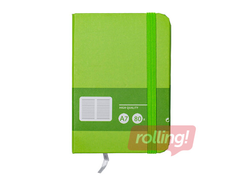 Piezīmju grāmata cietos vākos Multicolor, zaļa, A7, 80 lapas, ar gumiju