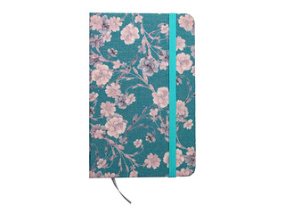 Hardcover notebook Flowers, with elastic band, light blue, A7, 80 sheets
