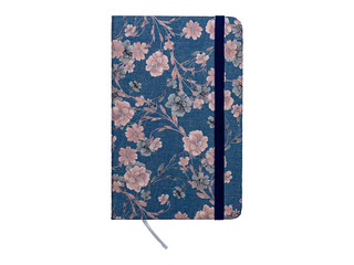 Hardcover notebook Flowers, with elastic band, blue, A7, 80 sheets