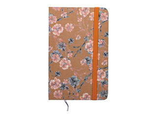 Piezīmju grāmata cietos vākos Flowers, ar gumiju, oranža, A7, 80 lapas