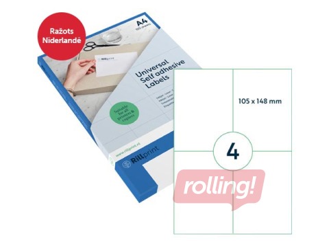 Etiketid Rillprint, A4, 105x148 mm, 100 lehte, valge 