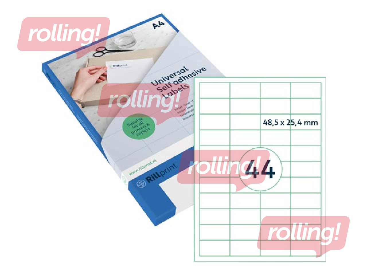 Наклейки Rillprint, A4, 48.5x25.4 мм, 100 листов, белые 