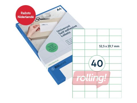 Наклейки Rillprint, A4, 52.5x29.7 мм, 100 листов, белые 