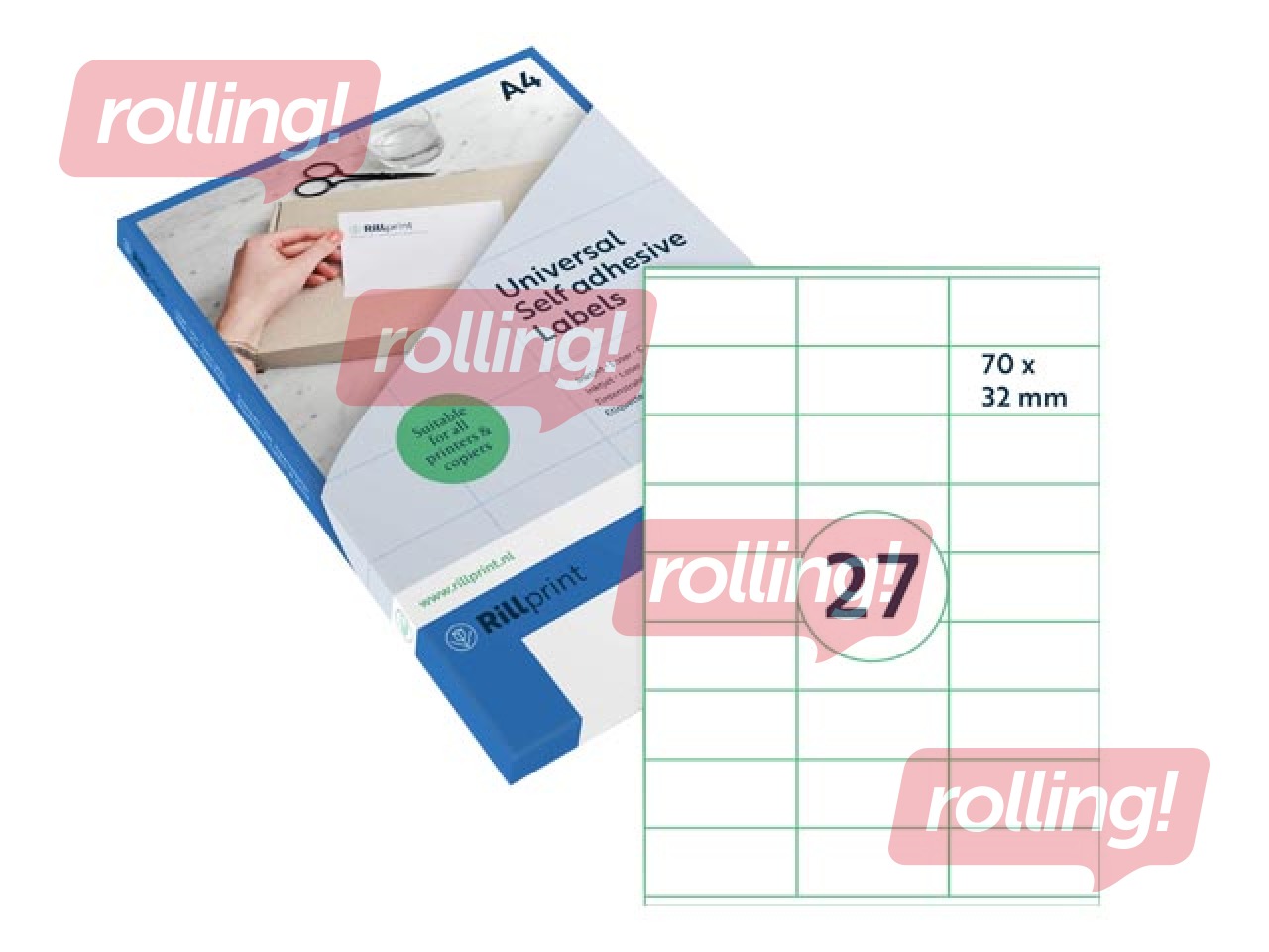 Uzlīmes Rillprint, A4, 70x32 mm,100 loksnes, baltas 