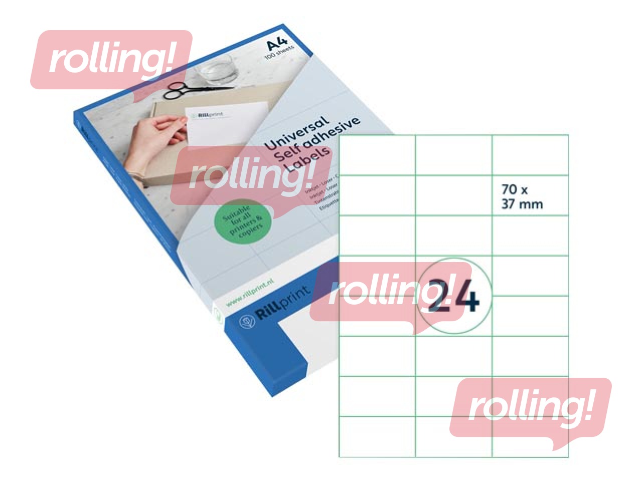 Uzlīmes Rillprint, A4, 70x37 mm,100 loksnes, baltas 