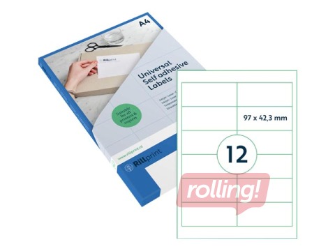 Наклейки Rillprint, A4, 97x42.3 мм,100 листов, белые 