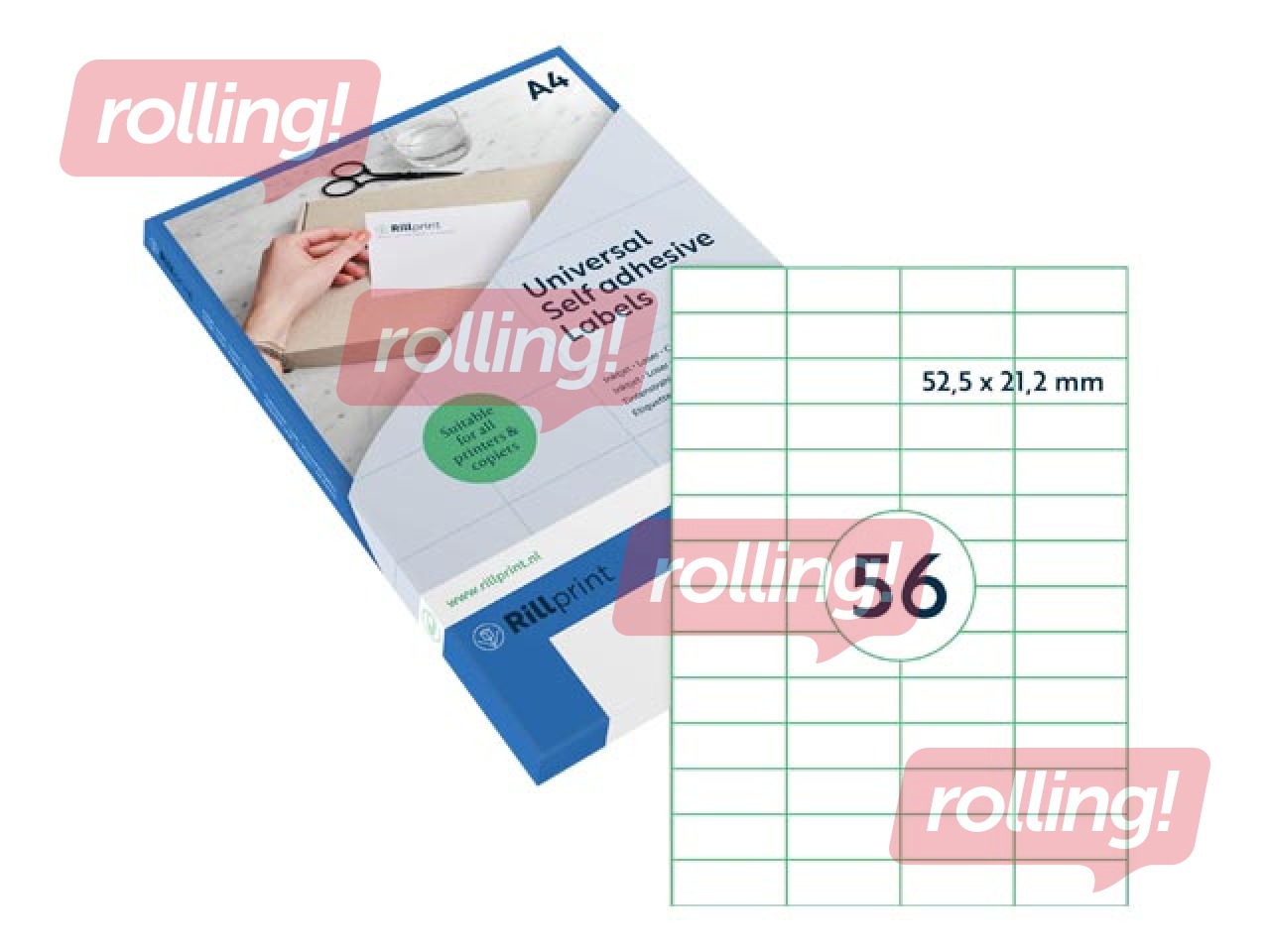 Uzlīmes Rillprint, A4, 52.5x21.2 mm,100 loksnes, baltas 