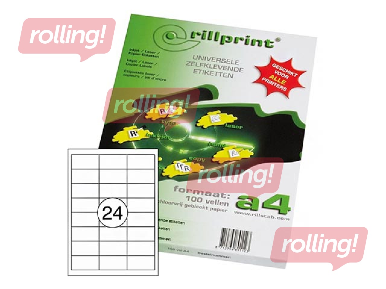 Uzlīmes Rillprint, A4, 64.6x33.8 mm,100 loksnes, baltas 