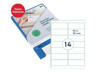 Etiketid Rillprint, A4, 99.1x38.1 mm, 100 lehte, valge