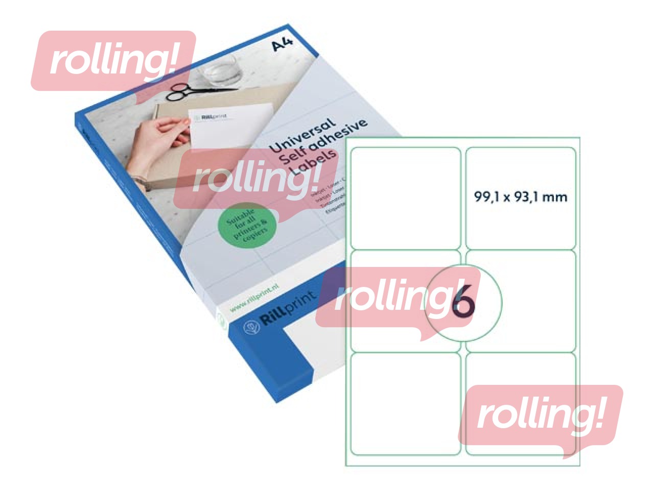 Uzlīmes Rillprint,  A4, 99.1x93.1 mm,100 loksnes, baltas 