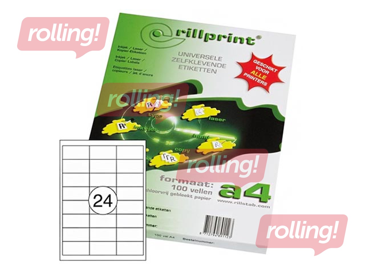 Uzlīmes Rillprint, A4, 66x33.8 mm,100 loksnes, baltas 