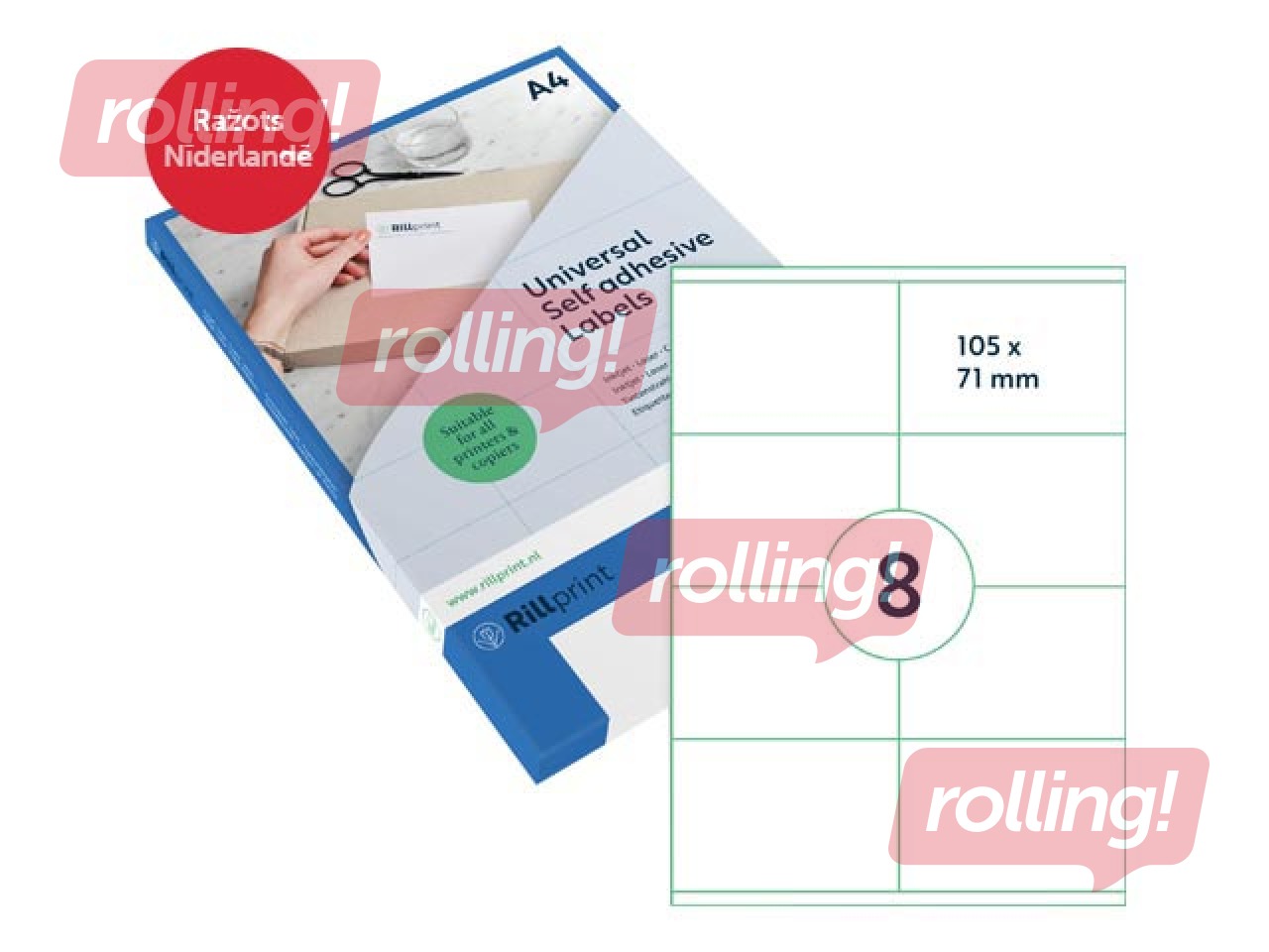 Uzlīmes Rillprint, A4, 105x71 mm,100 loksnes, baltas 