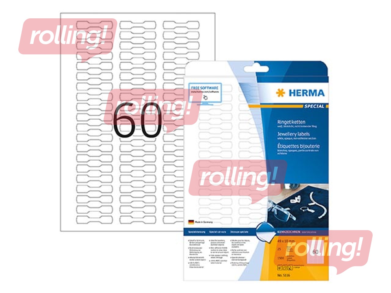 Jewellery labels Herma Special, A4, 49x10 mm, 25 sheets, white