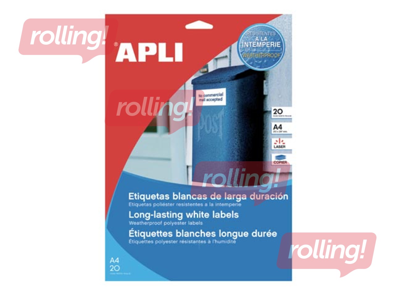 Uzlīmes Apli, 64.6x33.8mm 20 loksnes/480 uzlīmes no poliestēra, baltā krāsā