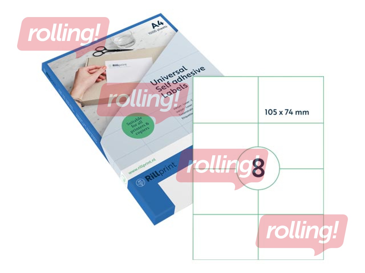 Labels Rillprint, A4, 105x74 mm, 1000 sheets, white 
