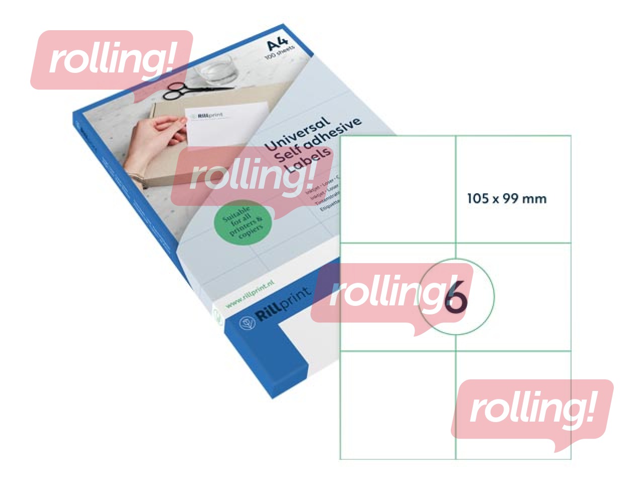 Uzlīmes Rillprint, A4, 105x99 mm,100 loksnes, baltas 