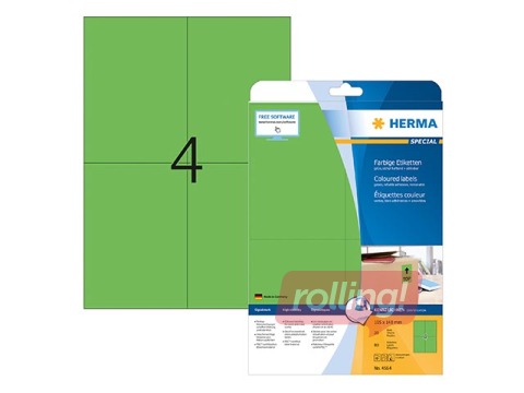 Uzlīmes Herma A4, 105x148 mm, noņemamas, 20 loksnes, zaļas