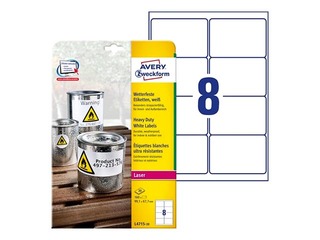 Stickers AVERY Zveckform Heavy Duty, A4, 20 sheets, 99.1x67.7mm, white