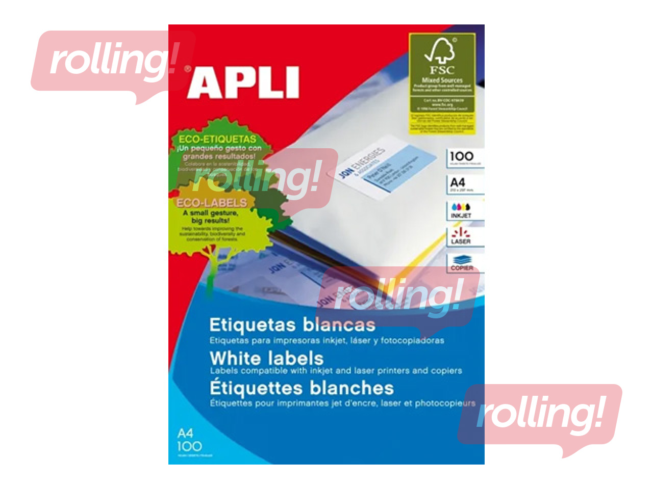 Uzlīmes APLI ILC 70x25.4mm, 100 loksnes, 33 uzlīmes loksnē 