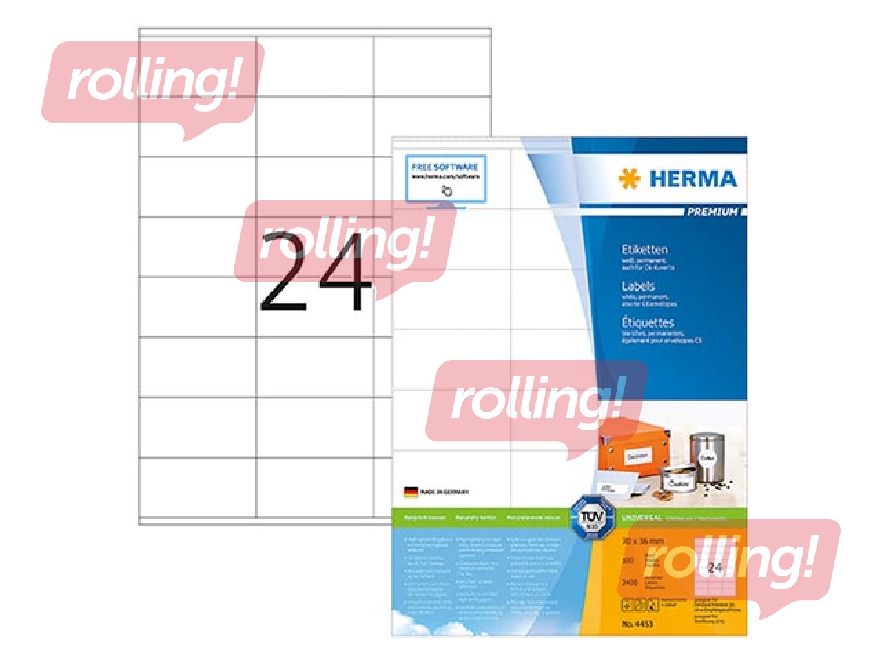 Uzlīmes Herma Special, A4, 70x37mm, 25 loksnes, caurspīdīgas
