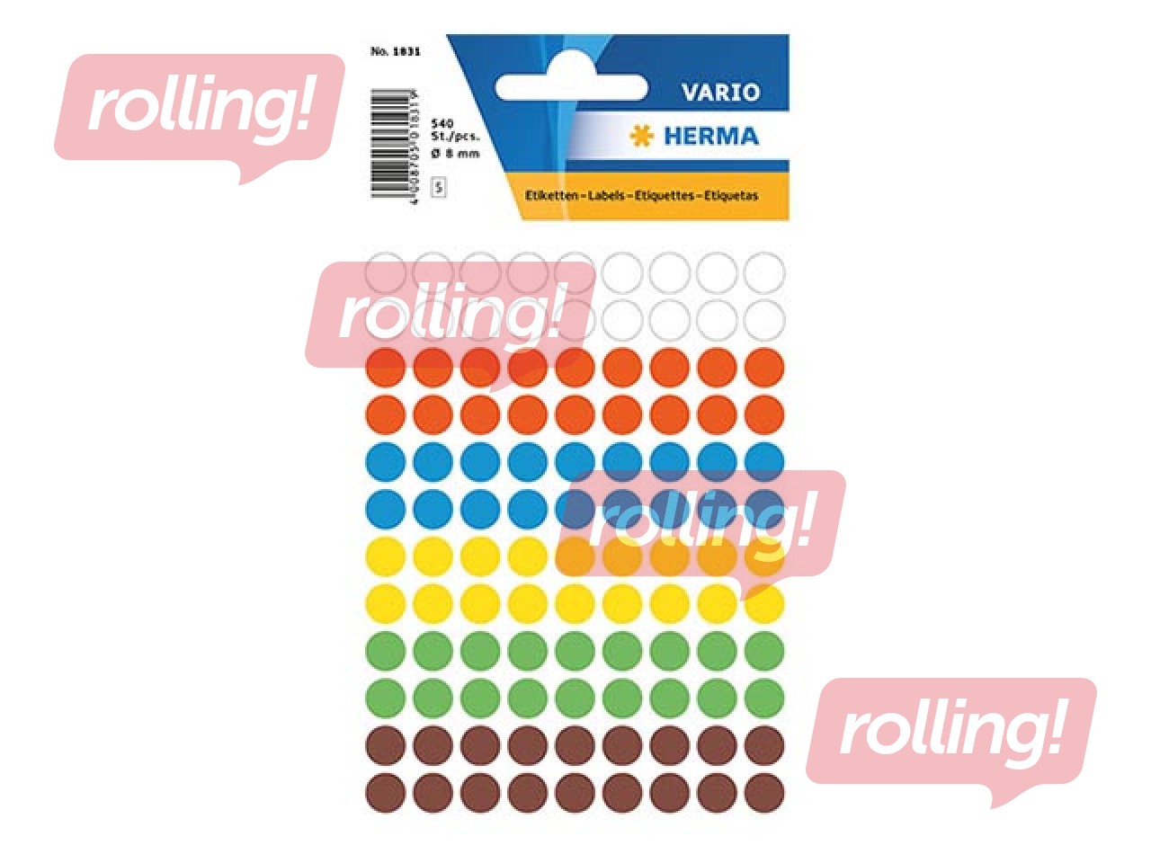 Наклейки - кружочки Herma, 8 мм, ассорти цветов 540  шт.