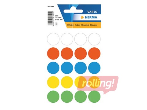 Uzlīmes - aplīši Herma, 19mm, dažādas krāsas, 100 gab.