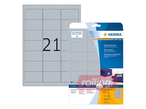 Labels Herma Special, A4, 63,5x38,1 mm, 25 sheets, silver film