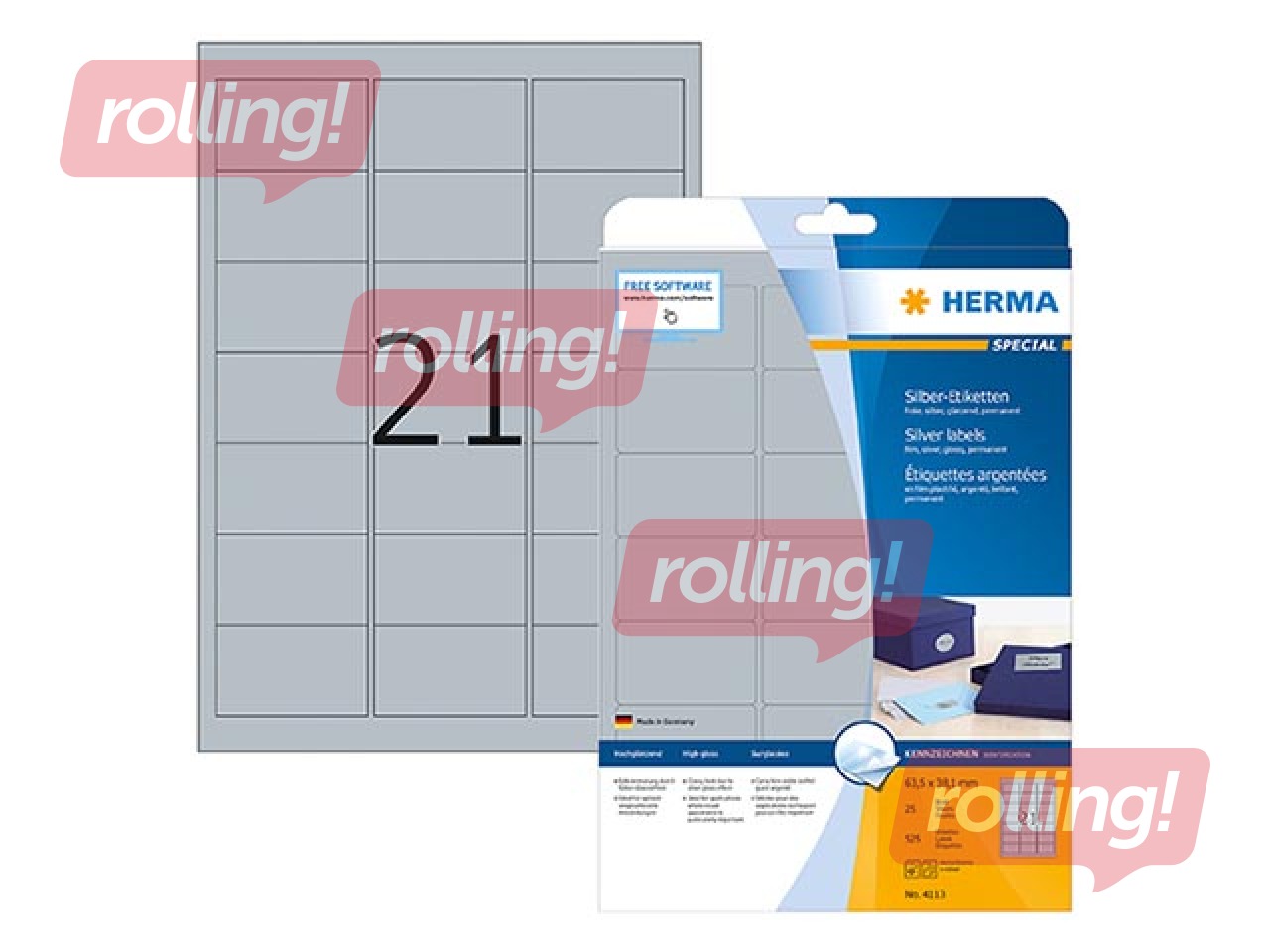 Labels Herma Special, A4, 63,5x38,1 mm, 25 sheets, silver film