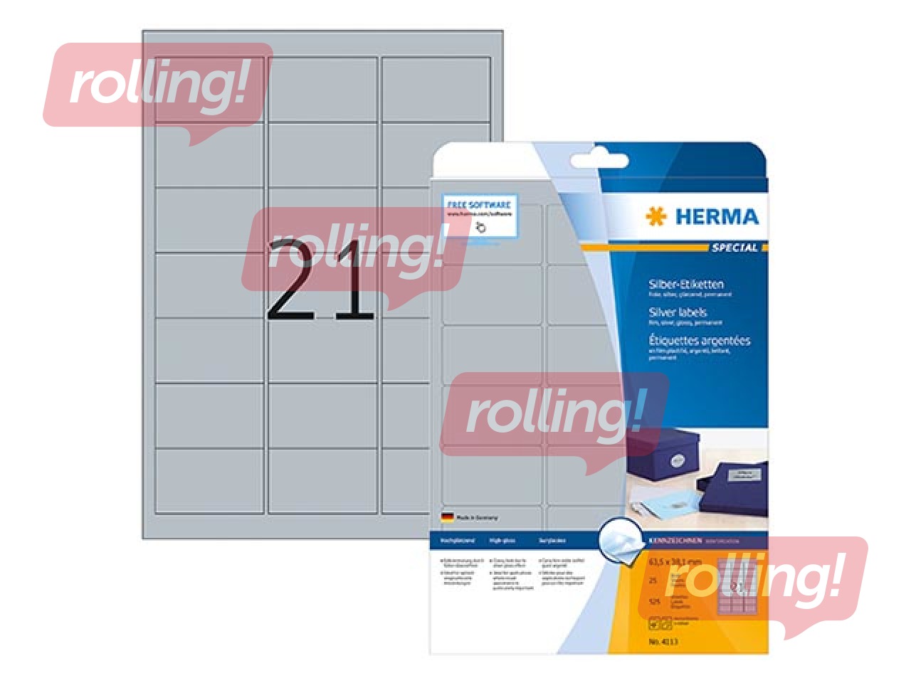 Uzlīmes Herma Special, A4, 63,5x38,1 mm, 25 loksnes, sudraba folija