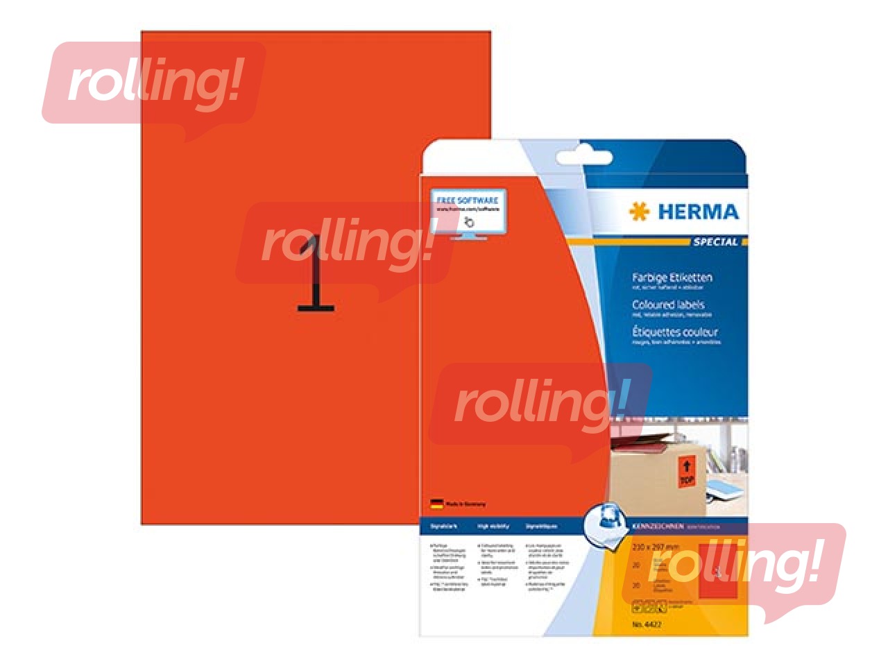 Labels Herma Special, A4, 210x297 mm, 20 sheets, red