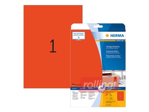 Наклейки Herma Special, A4, 210x297 мм, 20 листов, красные