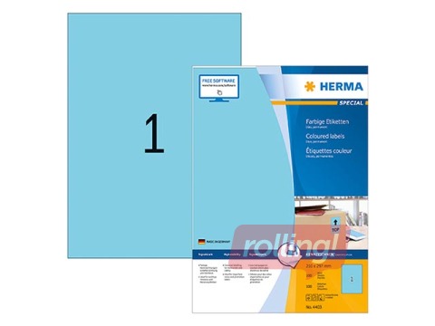 Labels Herma Special, A4, 210x297 mm, removable, 20 sheets, blue
