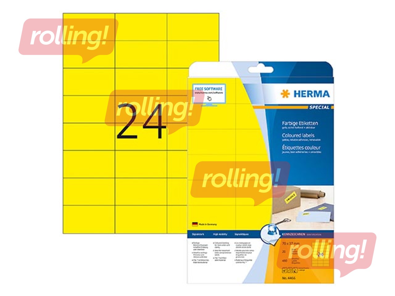 Uzlīmes Herma Special, A4, 70x37 mm, 20 loksnes, dzeltenas