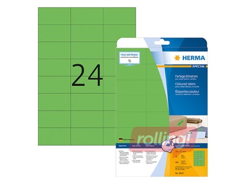 Labels Herma Special, A4, 70x37 mm, 20 sheets, green