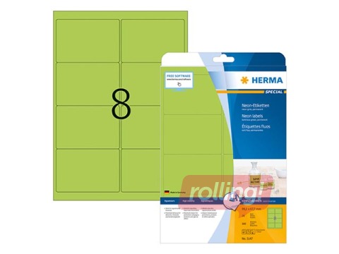 Uzlīmes Herma Special, A4, 99.1x67.7 mm, 20 loksnes, neonzaļas