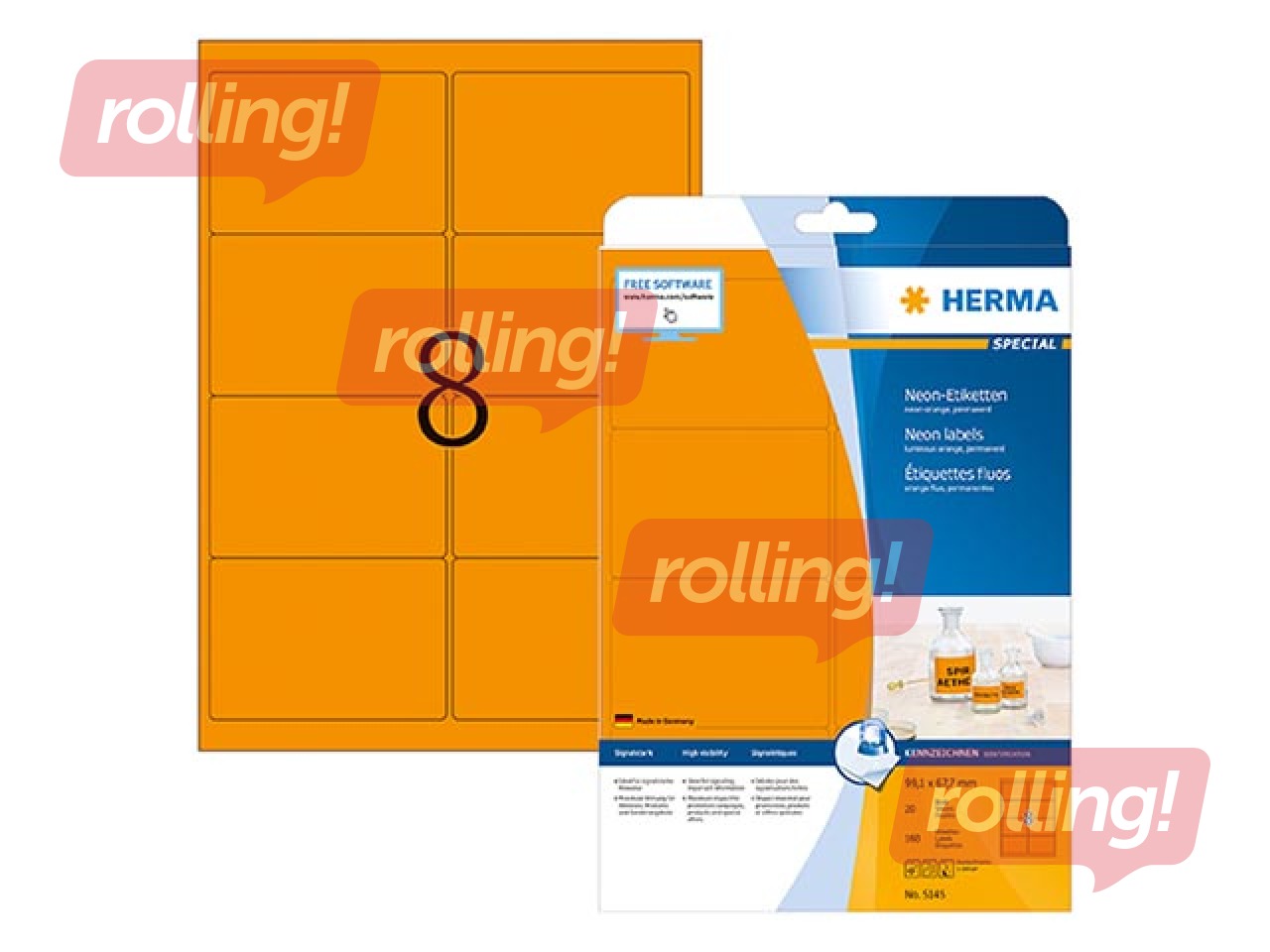 Наклейки Herma Special A4, 99.1x67.7 мм, 20 листов, неоновый оранжевые