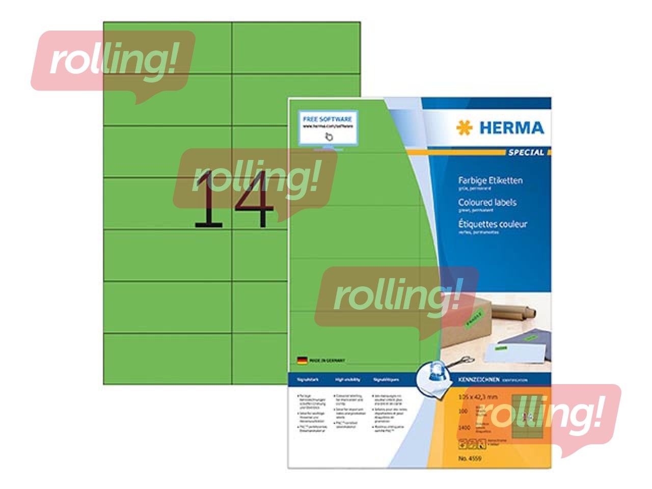 Uzlīmes Herma, A4, 105x42,3 mm, 20 loksnes, zaļas