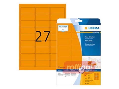 Uzlīmes Herma, A4, 63,5 x 29,6 mm, 20 loksnes, neonoranžas