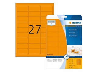 Uzlīmes Herma, A4, 63,5 x 29,6 mm, 20 loksnes, neonoranžas