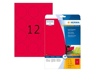 Uzlīmes Herma, A4, Ø 60 mm, 20 loksnes, noturīgas, neonsarkanas