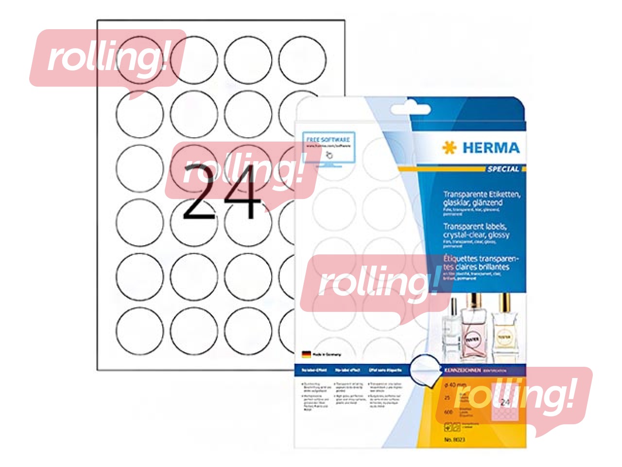 Uzlīmes Herma, A4, Ø 40 mm, 25 loksnes, caurspīdīgas 