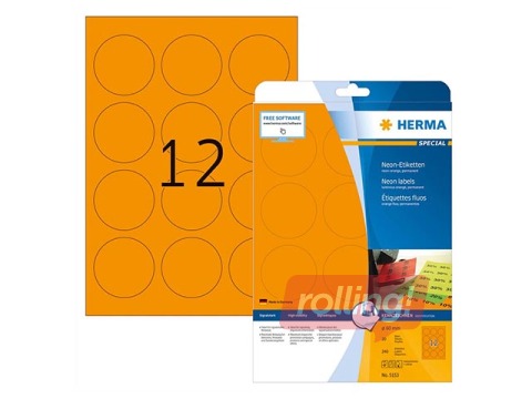 Neon labels A4, Ø 60 mm, round luminous orange permanent adhesion