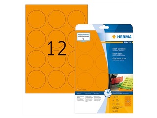 Neon labels A4, Ø 60 mm, round luminous orange permanent adhesion