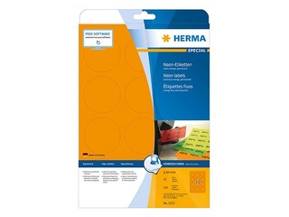 Neon labels A4, Ø 60 mm, round luminous orange permanent adhesion