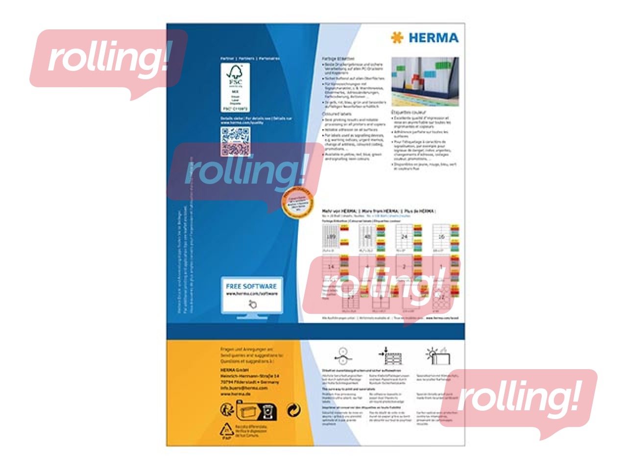 Uzlīmes Herma, A4, 105x42.3 mm, 100 loksnes, dzeltenas
