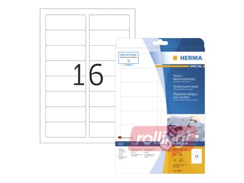 Name/ textile labels, A4, 88,9 x 33,8 mm, removable, white