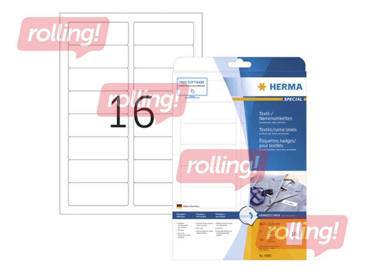 Name/ textile labels, A4, 88,9 x 33,8 mm, removable, white