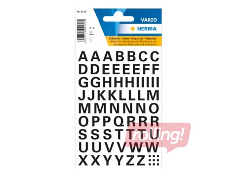 Uzlīmes Herma, burti, 10 mm,  A-Z, melni, ūdensnoturīgas